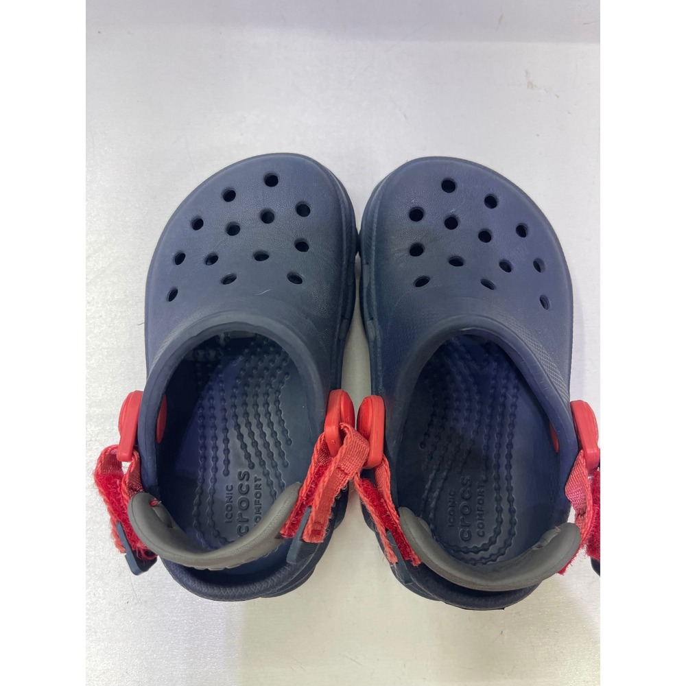 Crocs Kids Classic All-Terrain Clogs Navy Blue Red Adjustable Strap Size C6